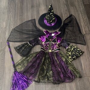 Glitter and sequence Witch Costume for Kids with accessories and attached cape